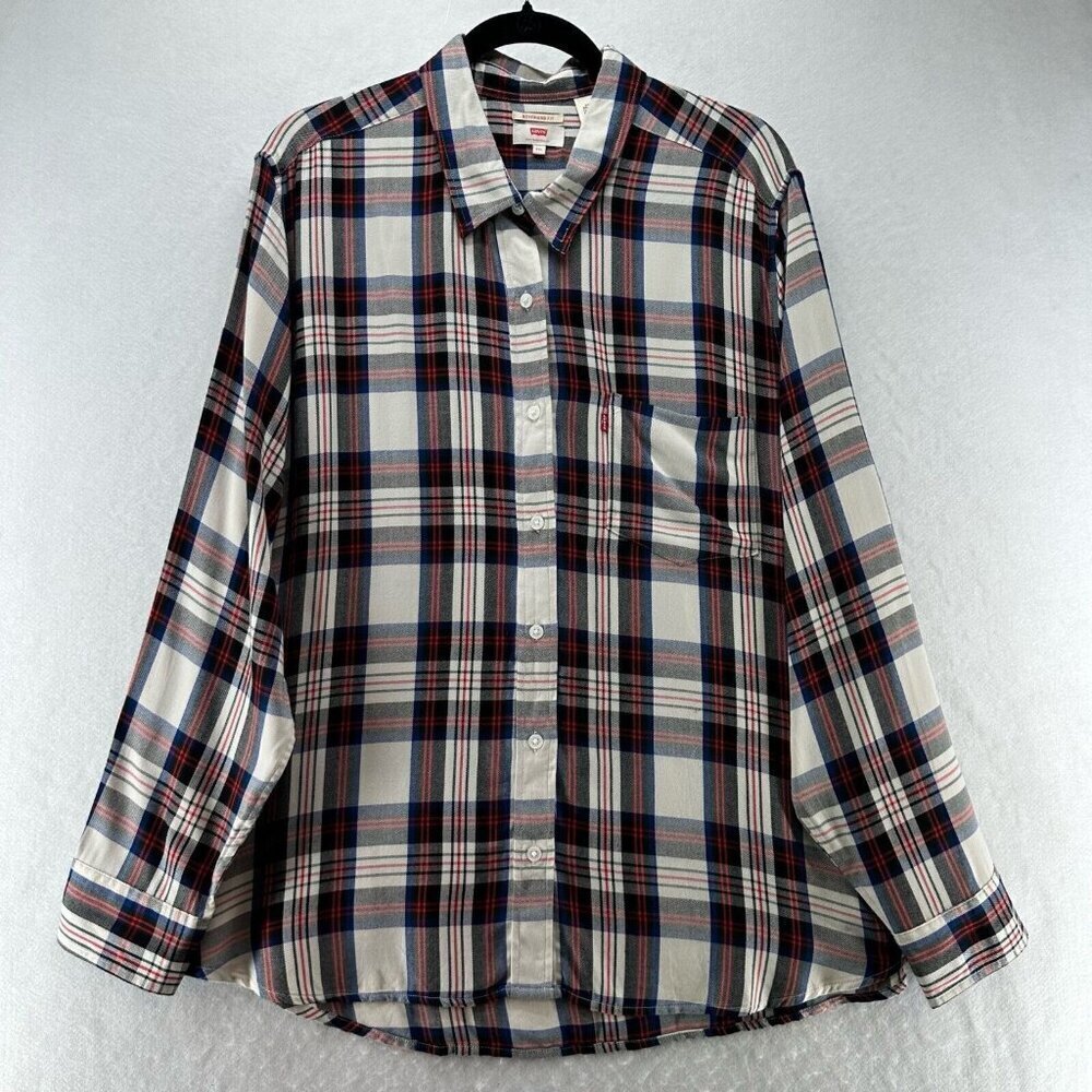 Levi's Shirt Womens 2XL Boyfriend Fit Plaid Button Front Long Sleeve